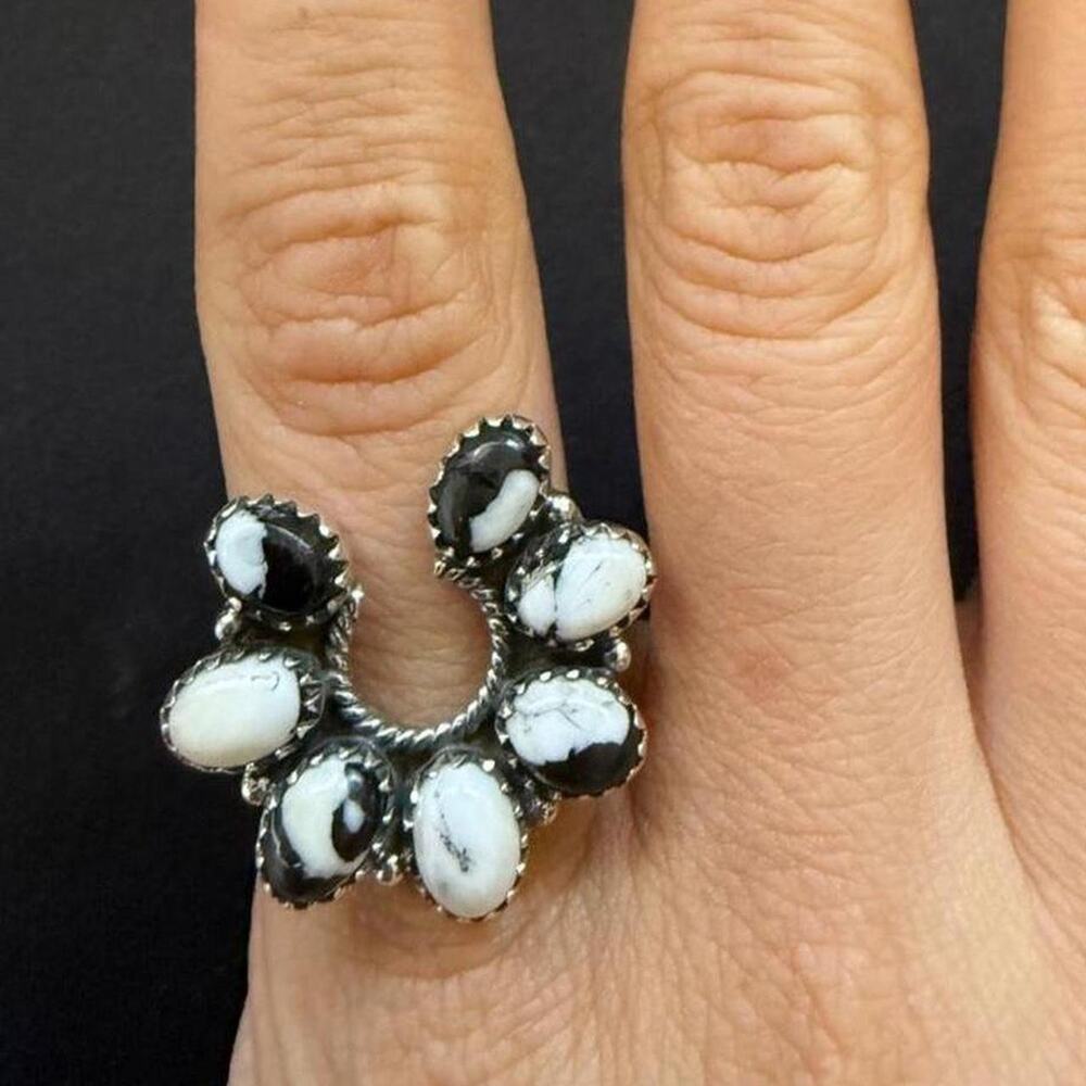 Sterling silver handmade white buffalo naja ring. Adjustable